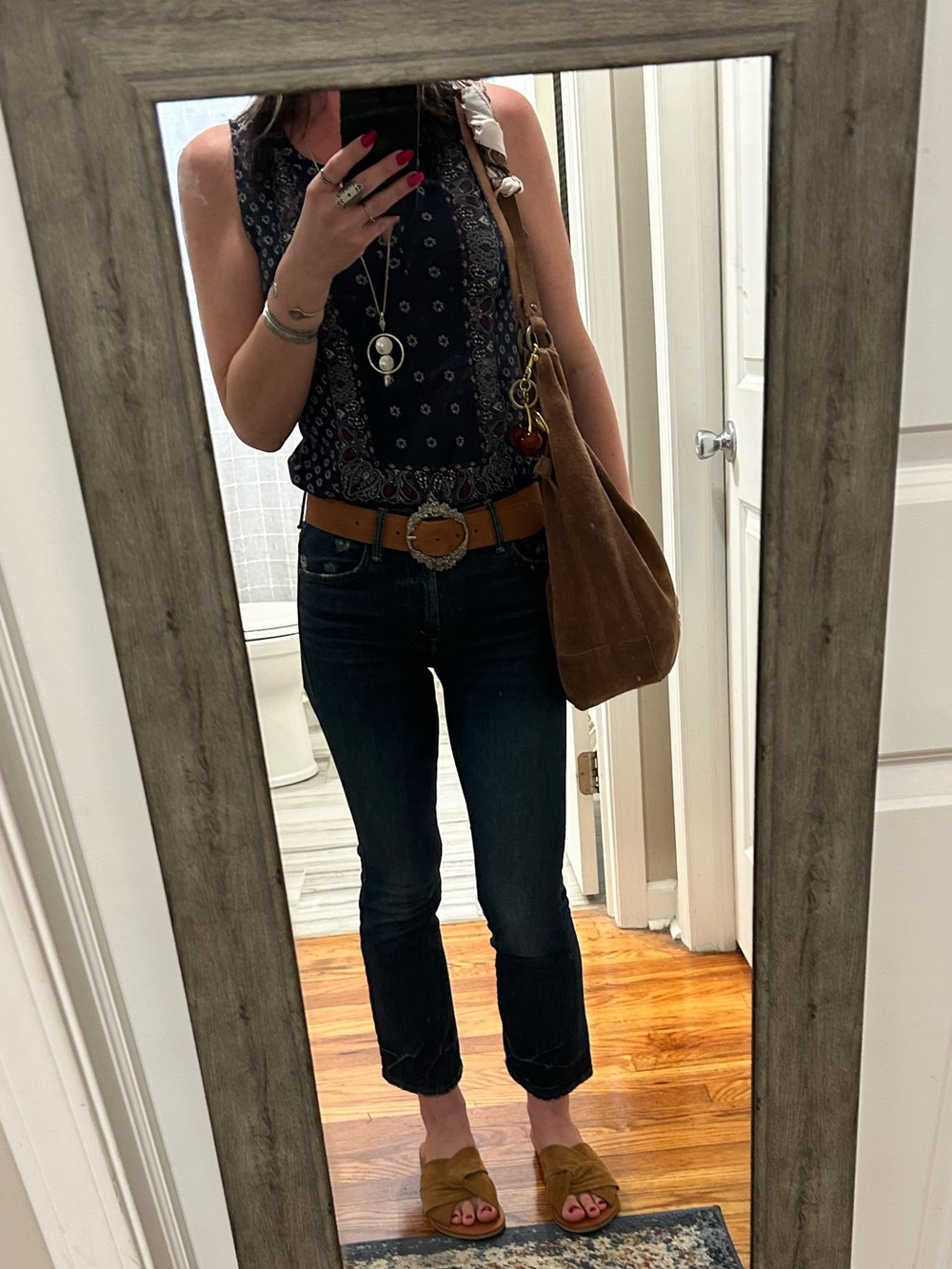 Free People Suede Roma Tote in Rust With Bonus Scarf and Cherry Bag Charm - Picture 5 of 16
